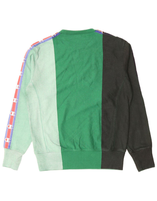 Champion Herre Reverse Weave Sweatshirt Jumper Small Green Colourblock