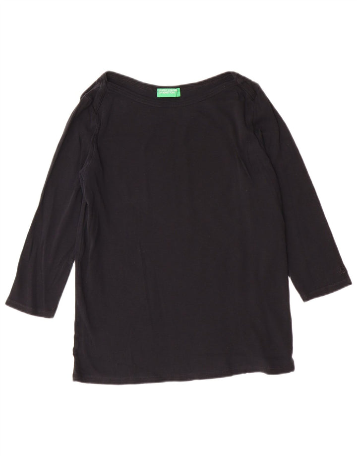 BENETTON Dame Top 3/4 ærmer UK 14 Large Black Bomuld