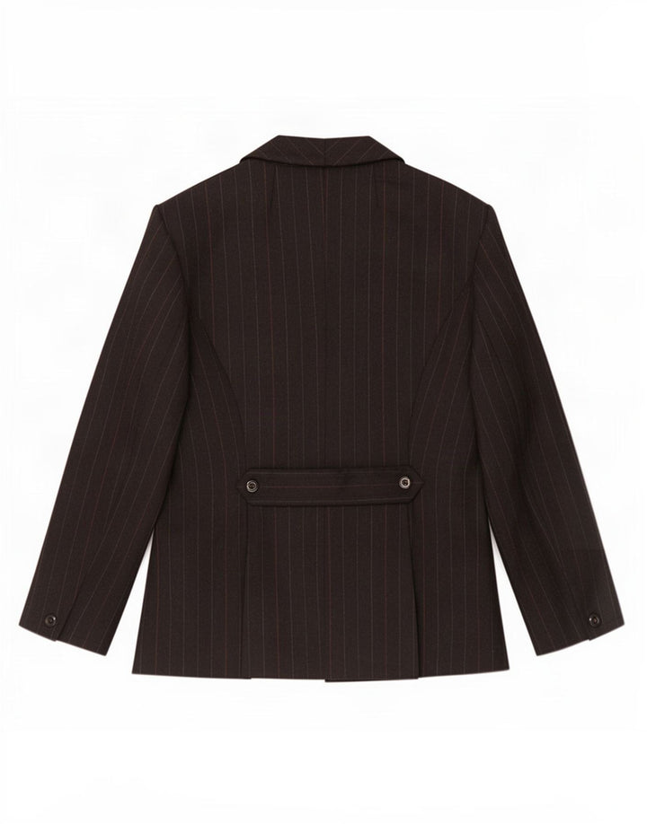 Vintage Dame Dobbeltradet Blazer Jacket UK 14 Medium Black Pinstripe