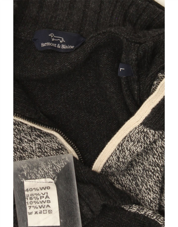 Harmont & Blaine Herre Cardigan Sweater med fuld lynlås Stor grå Colourblock Uld