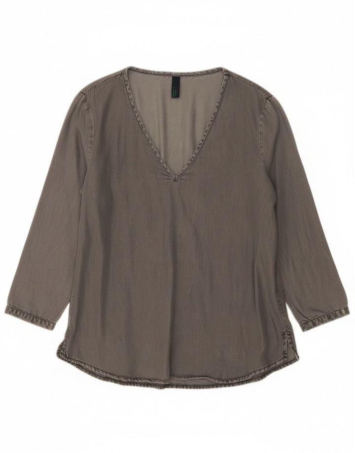 BENETTON Womens 3/4 Sleeve Blouse Top UK 12 Medium Grey