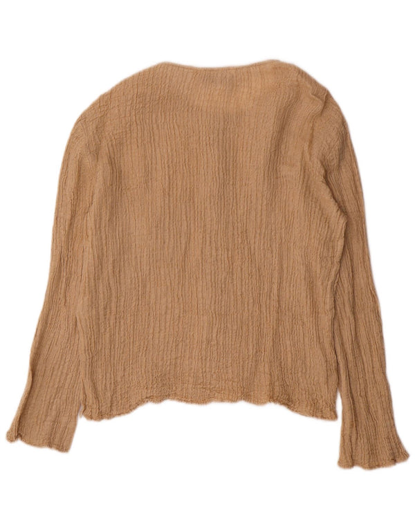 Zara Dame Langærmet Bluse Top UK 16 Stor Beige Bomuld