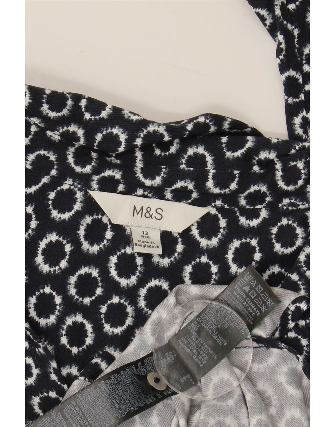 Marks & Spencer Dame Loose Fit skjorte UK 12 Medium Navy Blue Geometric