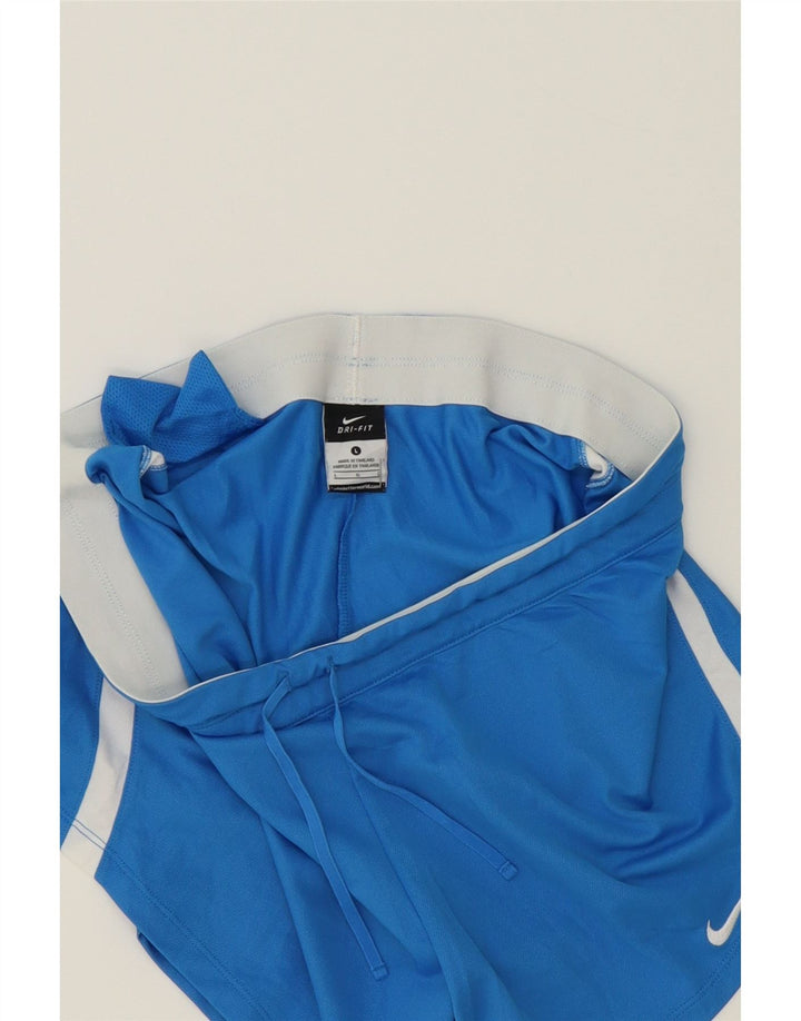 NIKE Womens Dri Fit Sport Shorts Large Blue Colourblock Polyester Vintage Nike and Second-Hand Nike from Messina Hembry 