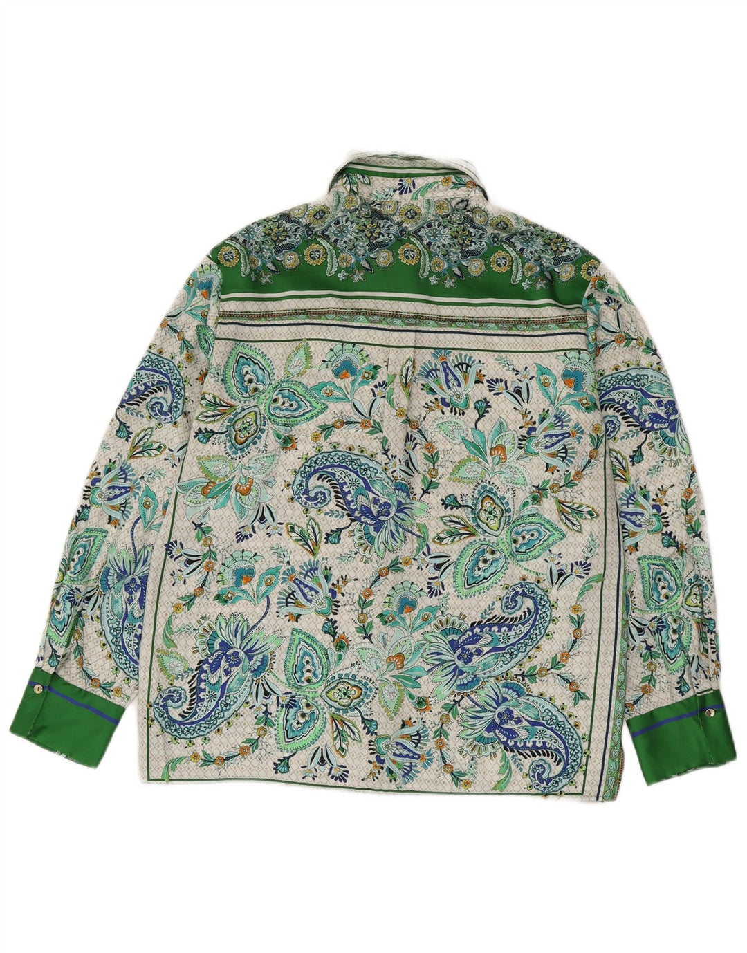 ZARA skjortebluse til kvinder UK 14 Medium Green Paisley Polyester