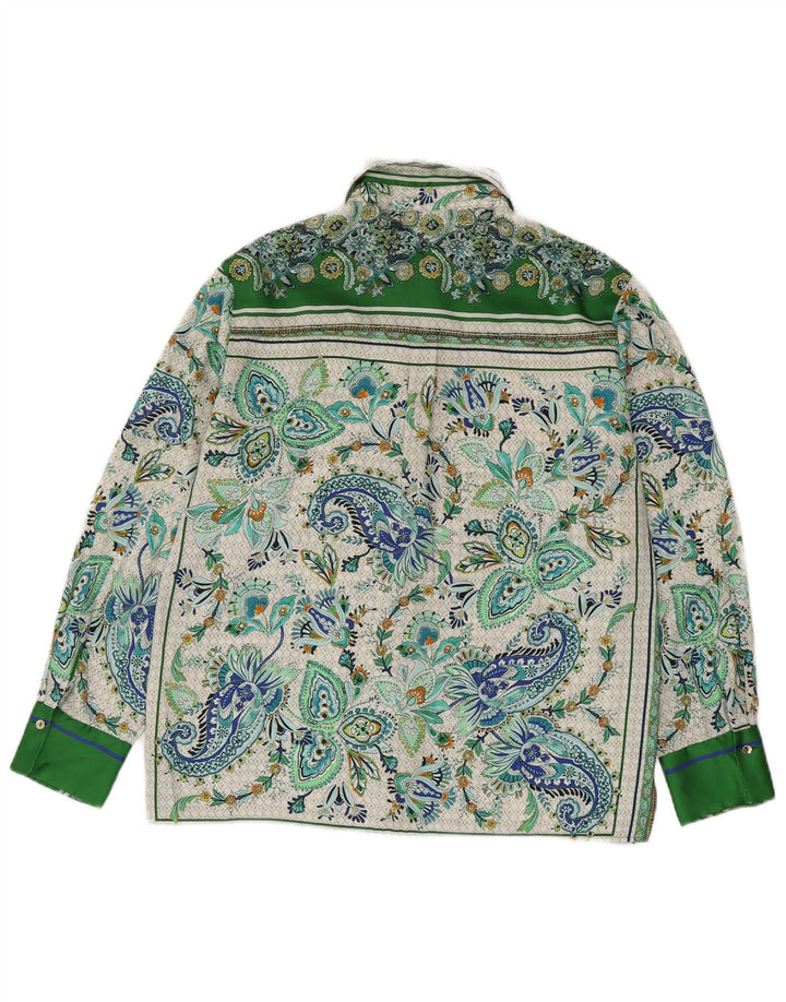 ZARA skjortebluse til kvinder UK 14 Medium Green Paisley Polyester