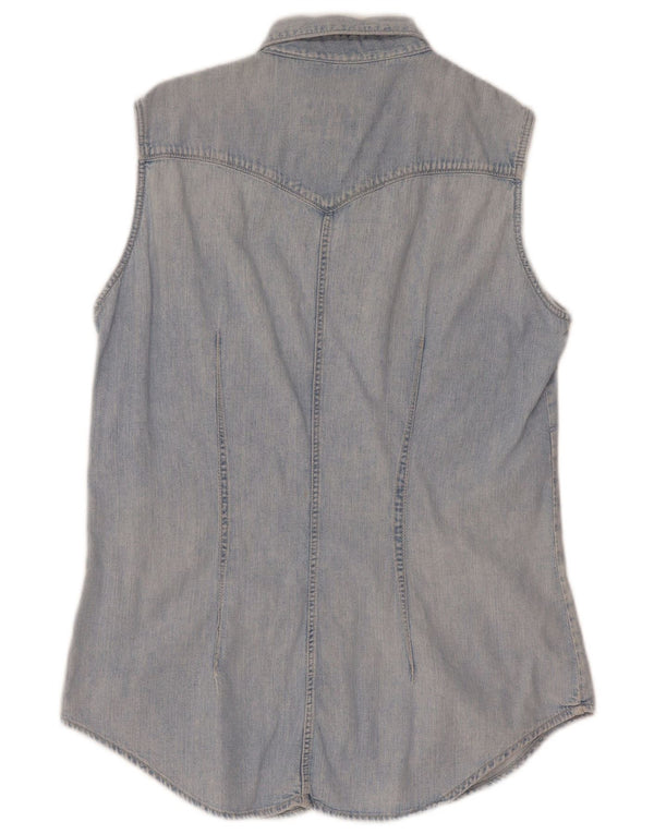 Rifle Dame ærmeløs denim skjorte UK 14 Large Blue