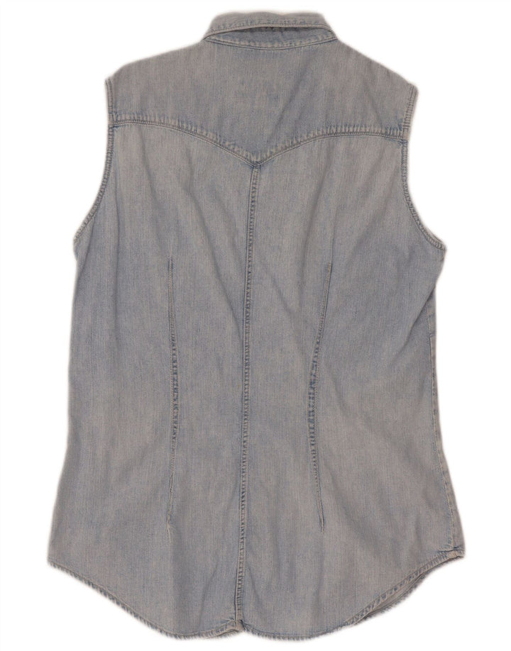 Rifle Dame ærmeløs denim skjorte UK 14 Large Blue