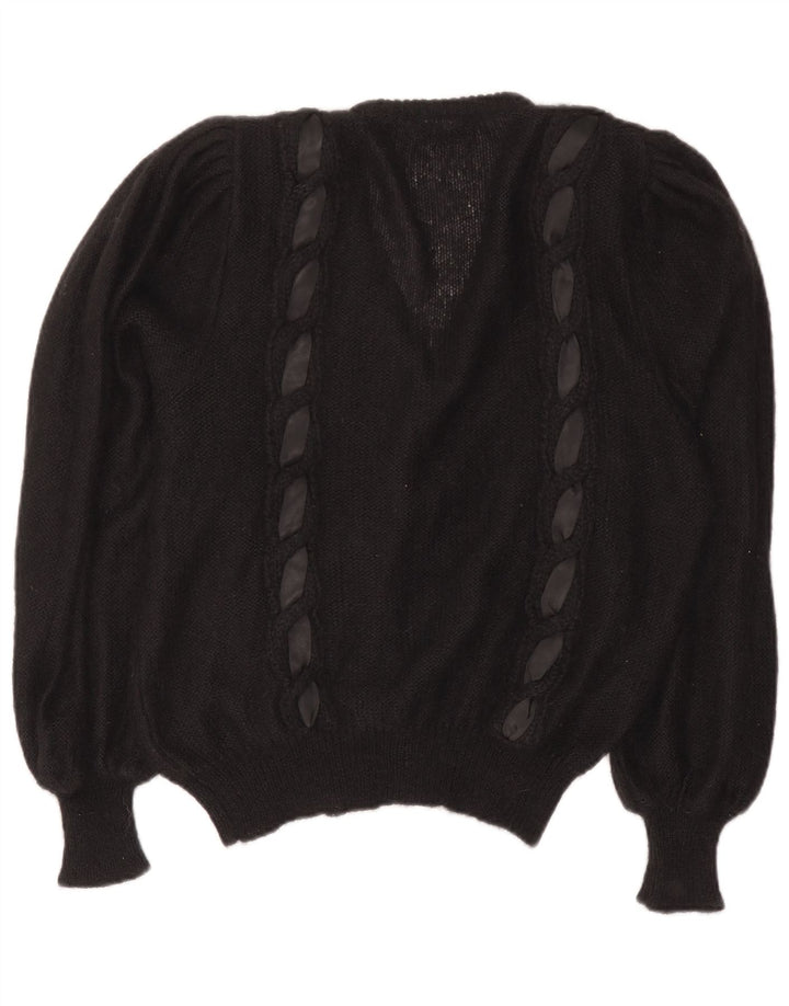 Vintage dame cardigan sweater EU 40 Medium Black Mohair