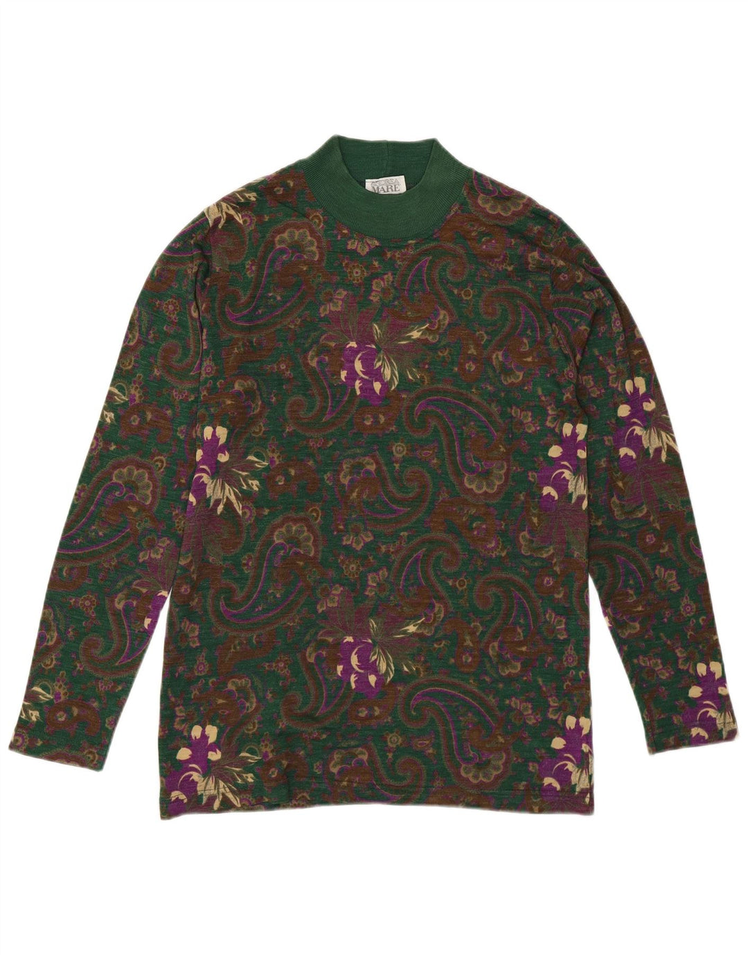 Andrea Mare Dame Turtle Neck Jumper Sweater UK 14 Medium Green Paisley