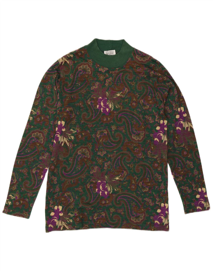 Andrea Mare Dame Turtle Neck Jumper Sweater UK 14 Medium Green Paisley