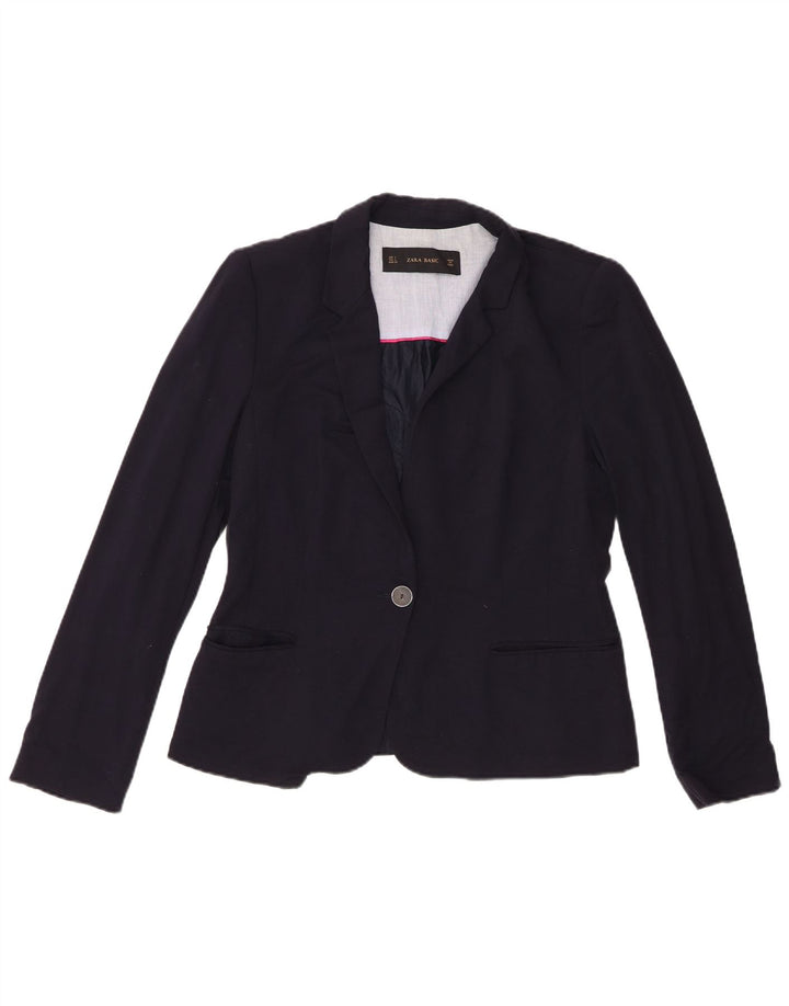 Zara Dame 1 Knap Blazer Jacket UK 14 Large Navy Blue Viscose