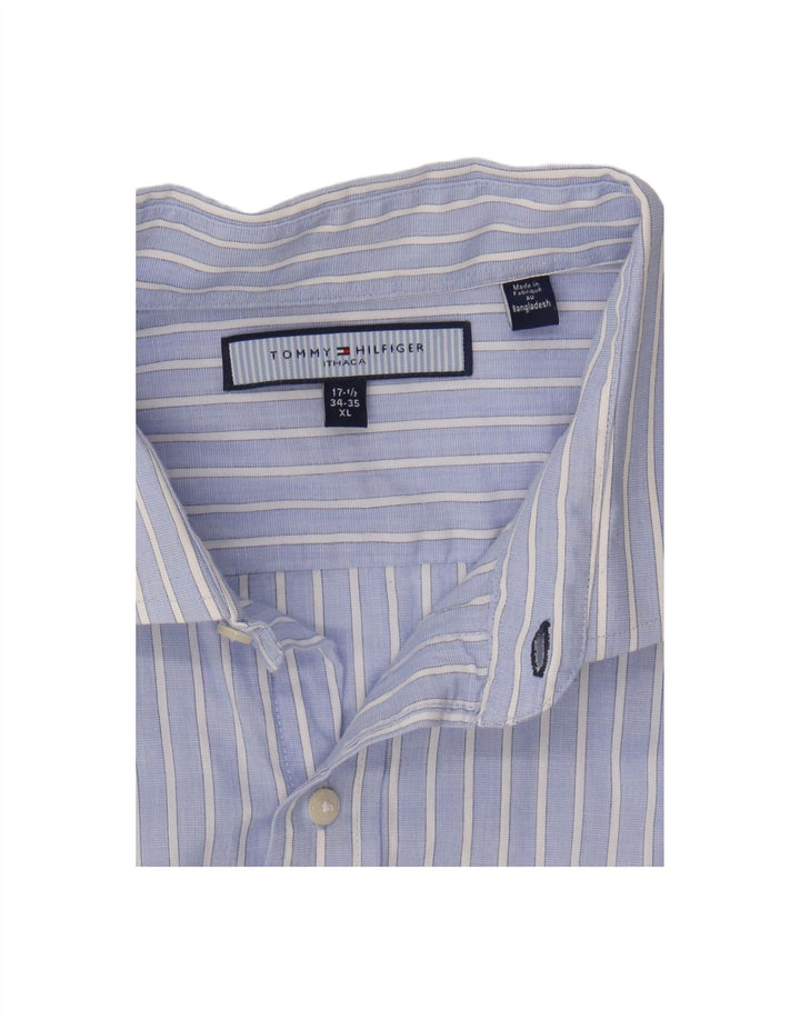 TOMMY HILFIGER Mens Ithaca Formal Shirt Size 17 1/2 XL Blue Striped