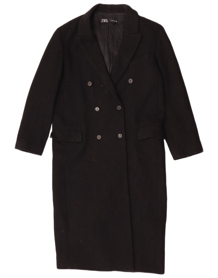 Zara Dame Dobbeltradet Frakke UK 14 Medium Sort Uld