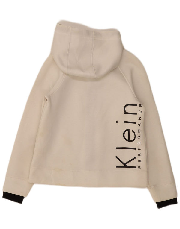 CALVIN KLEIN Grafisk hættetrøje med lynlås til kvinder UK 14 Medium White