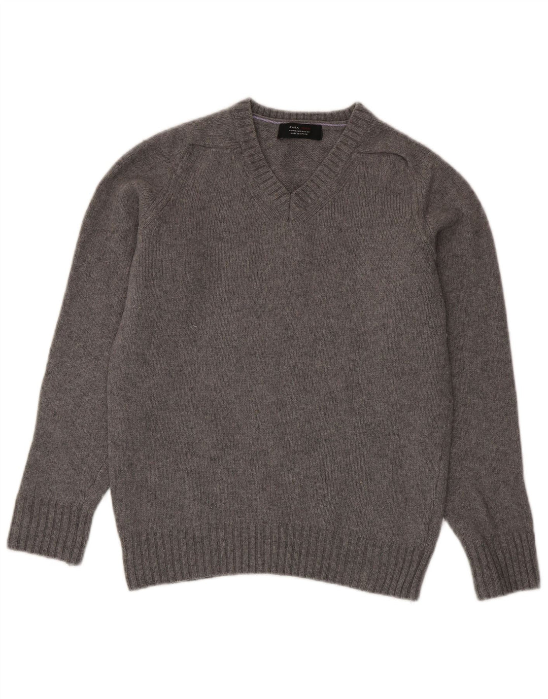 Zara Herre V-hals sweater mellemgrå uld