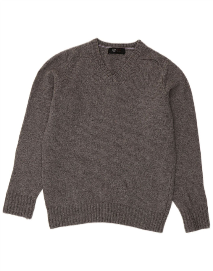 Zara Herre V-hals sweater mellemgrå uld