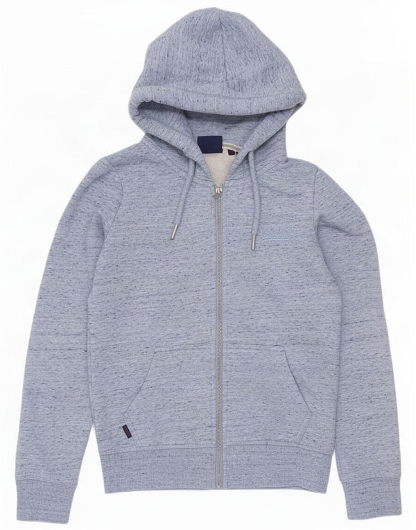 Superdry Womens Zip Hoodie Sweater UK 8 Small Blue Flecked Cotton