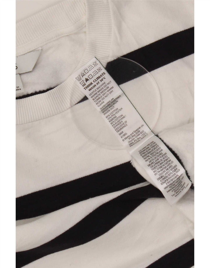 Marks & Spencer Dame Sweatshirt Jumper UK 14 Mellem hvid stribet bomuld