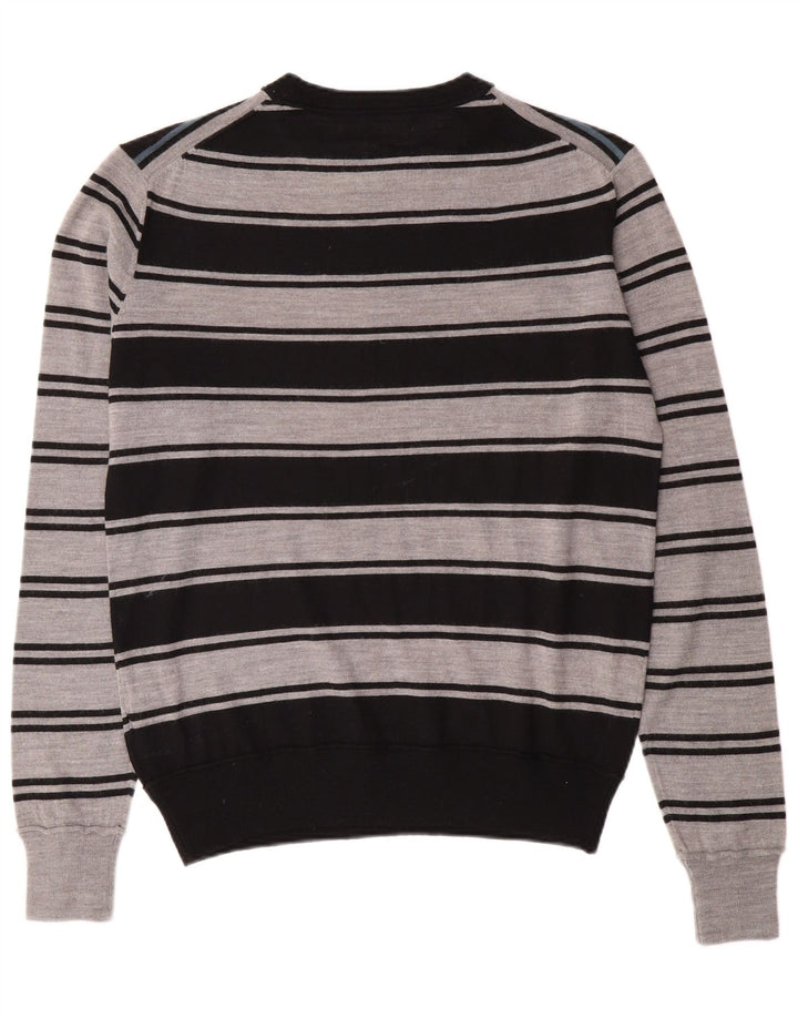 GUESS Mens Crew Neck Jumper Sweater Medium Black Striped Acrylic