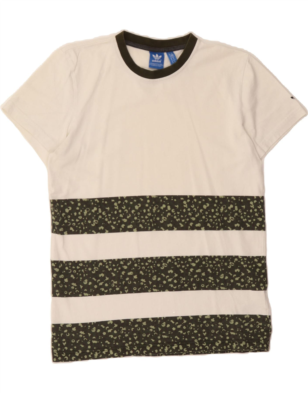 ADIDAS Mens Graphic T-Shirt Top Medium White Striped Cotton Vintage Adidas and Second-Hand Adidas from Messina Hembry 