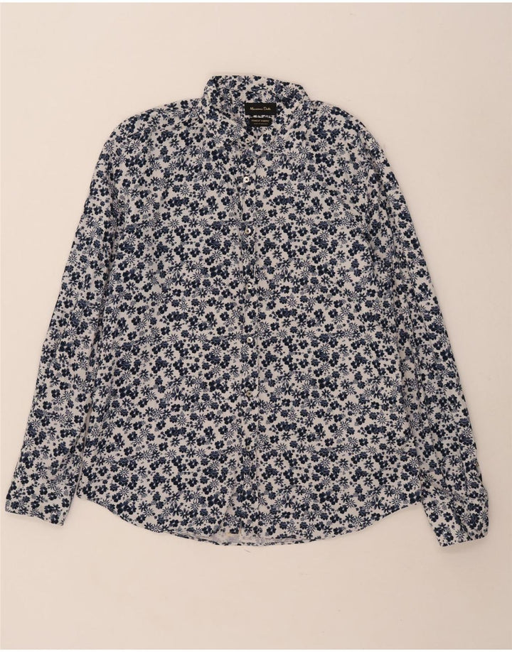 Massimo Dutti Herreskjorte XL Blå Blomsterbomuld