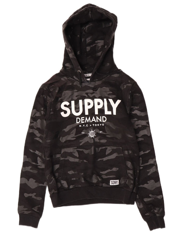 Udbud & Efterspørgsel Dame Grafisk Hoodie Jumper UK 10 Small Black Camouflage