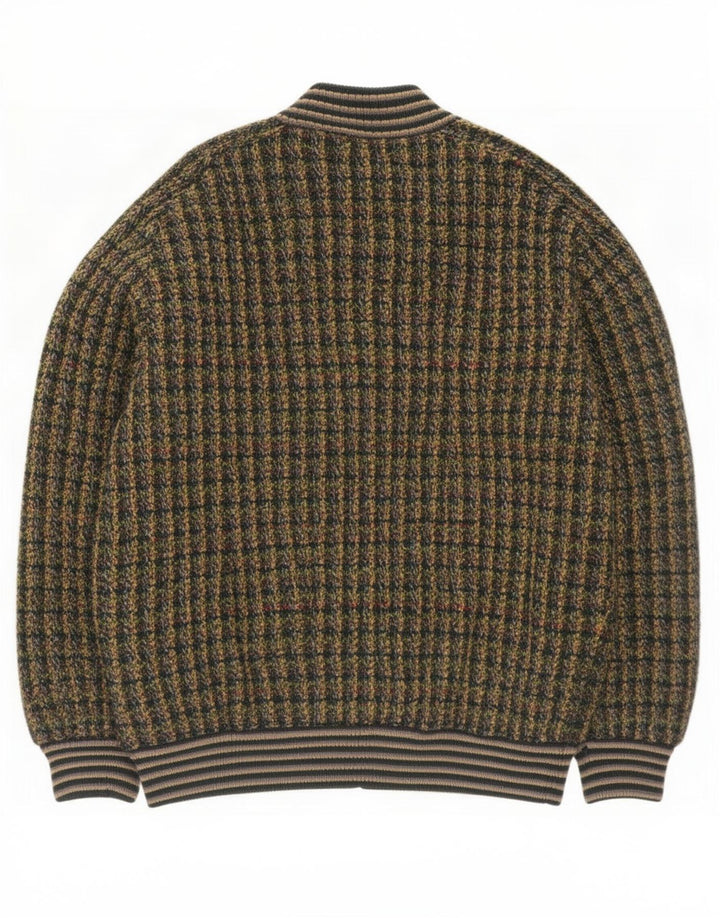 Vintage strik bomberjakke til mænd 3XL flerfarvet flækket jomfruuld