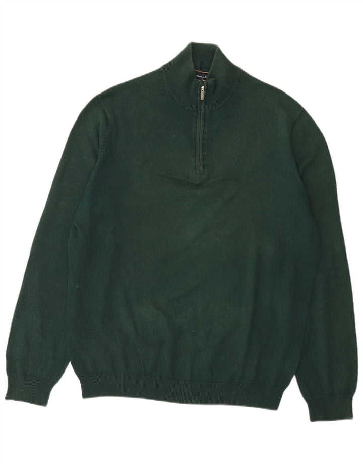 Massimo Dutti Herre Zip Neck Jumper Sweater Stor Grøn Bomuld