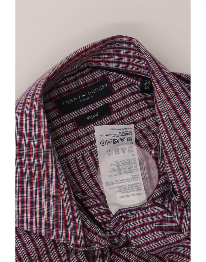 Tommy Hilfiger Herre Fitted Shirt Størrelse 38 15 Medium Navy Blue Gingham Cotton