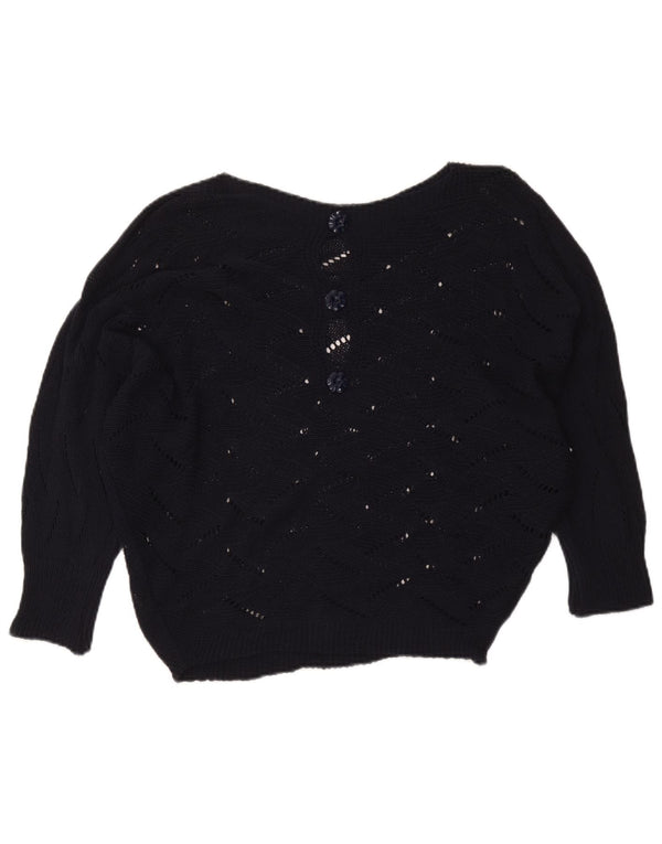 Vintage Dame Boat Neck Jumper Sweater UK 16 Large Navy Blue Viscose