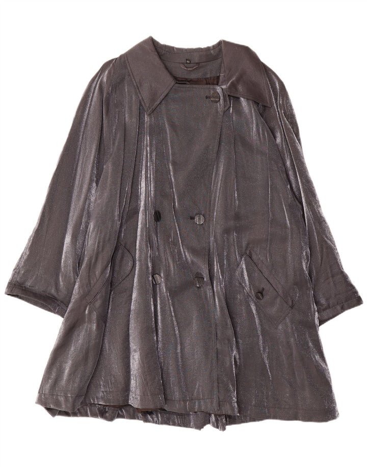 Vintage Dame Oversized Dobbeltradet Frakke IT 42 Medium Grey Viscose