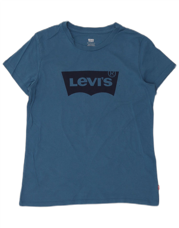 LEVI'S Dame Grafisk T-Shirt Top UK 10 Lille Blå Bomuld