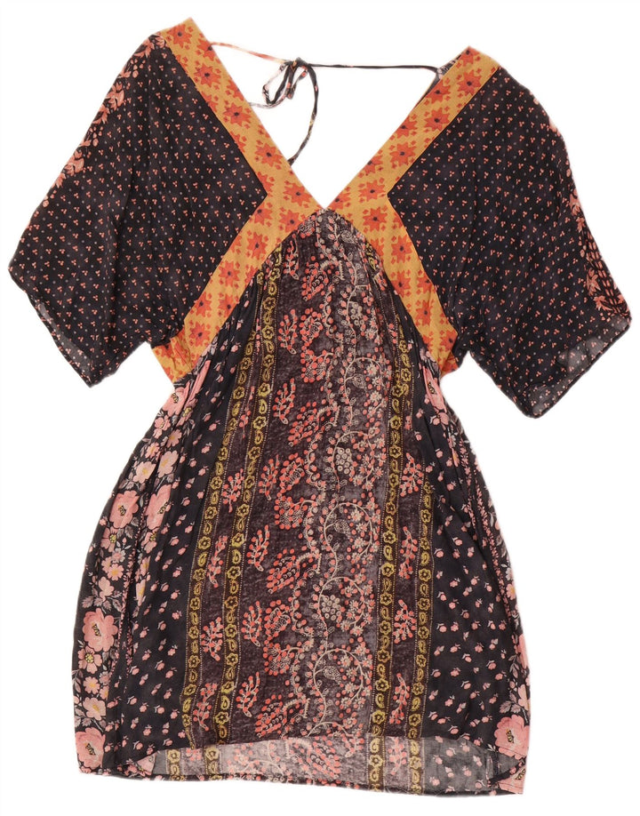 Zara Womens Kaftan Dress UK 12 Medium Black Floral