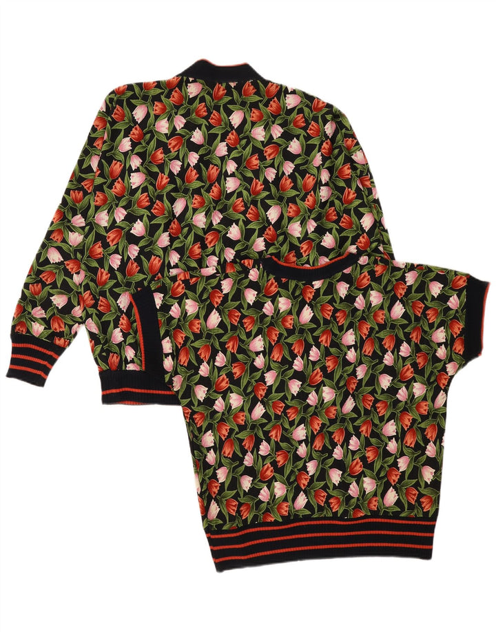 Vintage kvinders 2-delt sæt UK 14 Medium Black Floral