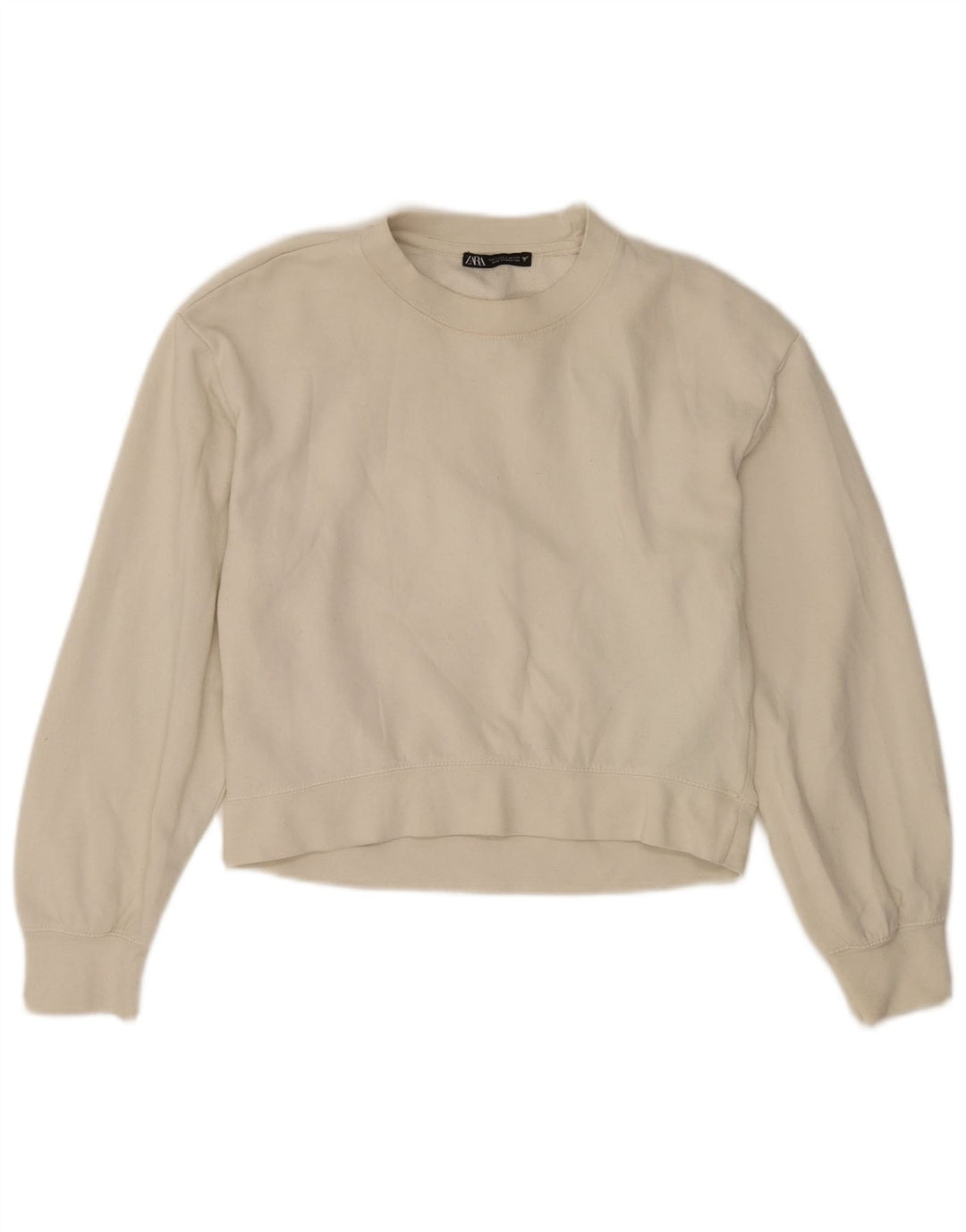 Zara Womens Crop Sweatshirt Jumper UK 10 Small White Bomuld