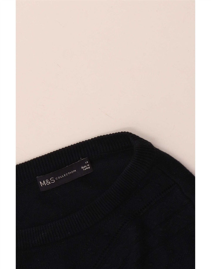 Marks & Spencer Dame Crop Crew Neck Jumper Sweater UK 14 Medium Navy Blue