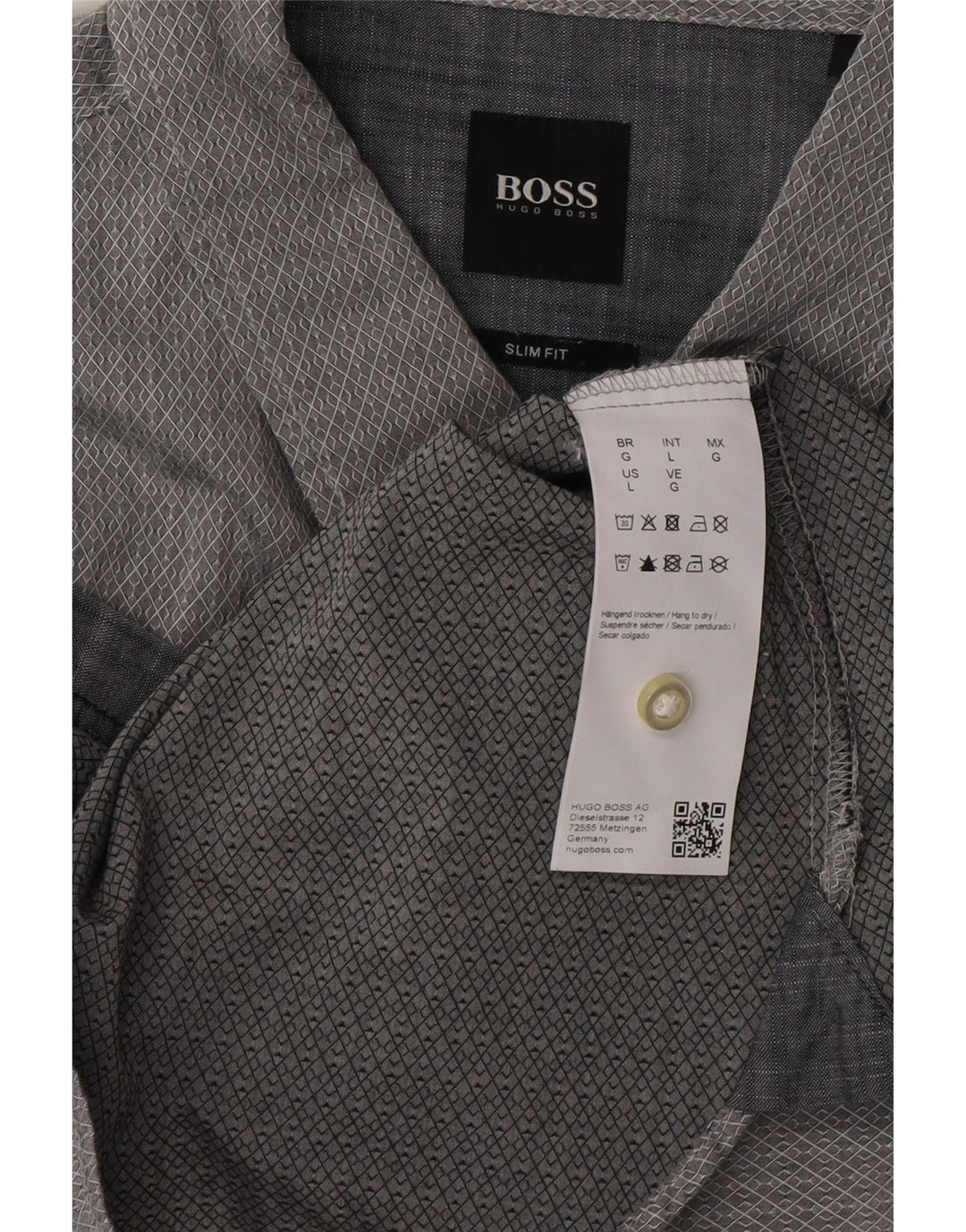HUGO BOSS Herre Slim Fit Skjorte Stor Grå Geometrisk Bomuld