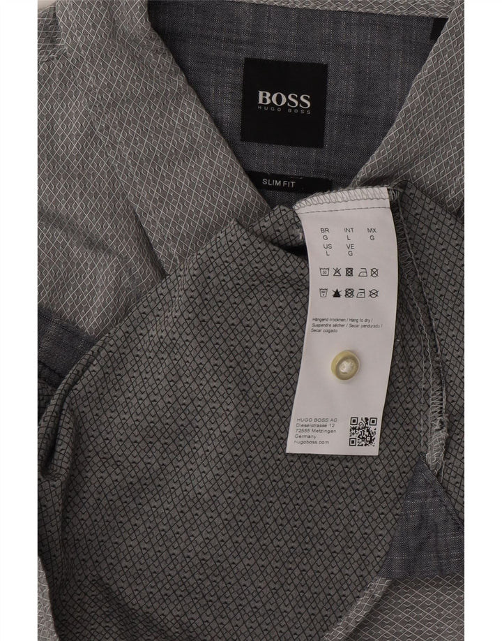 HUGO BOSS Herre Slim Fit Skjorte Stor Grå Geometrisk Bomuld