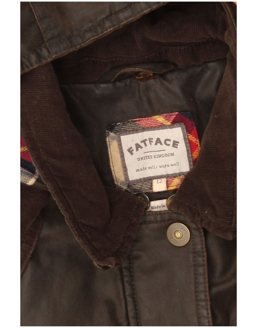 Fat Face Dame Hætte Vokset Bomuldsjakke UK 12 Medium Brun Bomuld