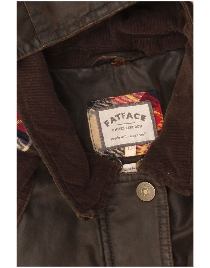 Fat Face Dame Hætte Vokset Bomuldsjakke UK 12 Medium Brun Bomuld