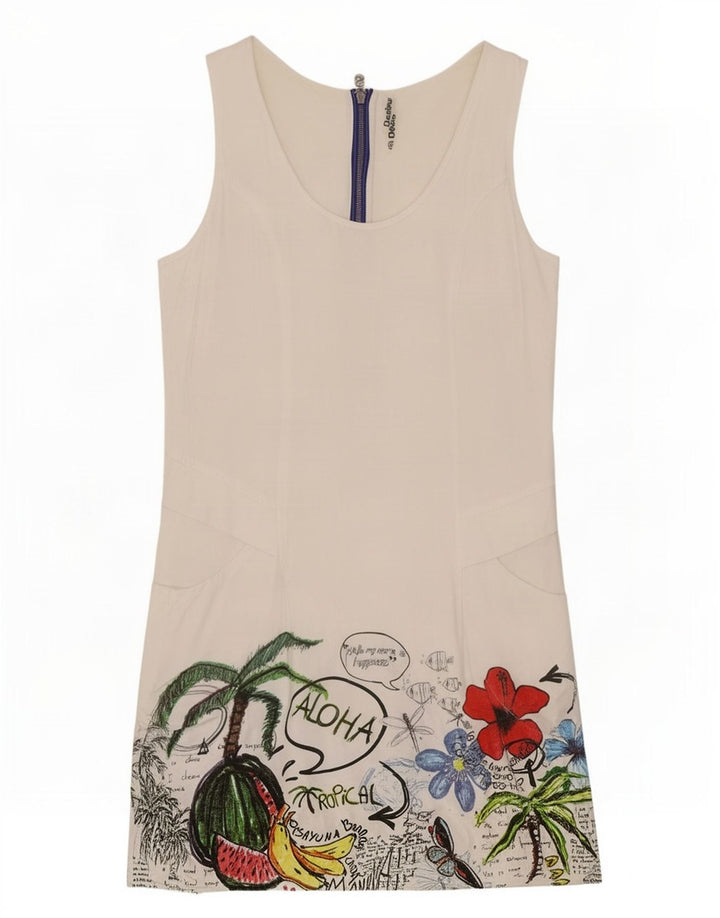 Desigual ærmeløs solkjole til kvinder EU 40 Medium White Floral Viscose