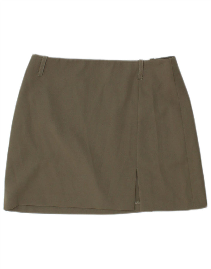 VINTAGE Dame lavtaljet mininederdel IT 40 Small W28 Khaki Polyester