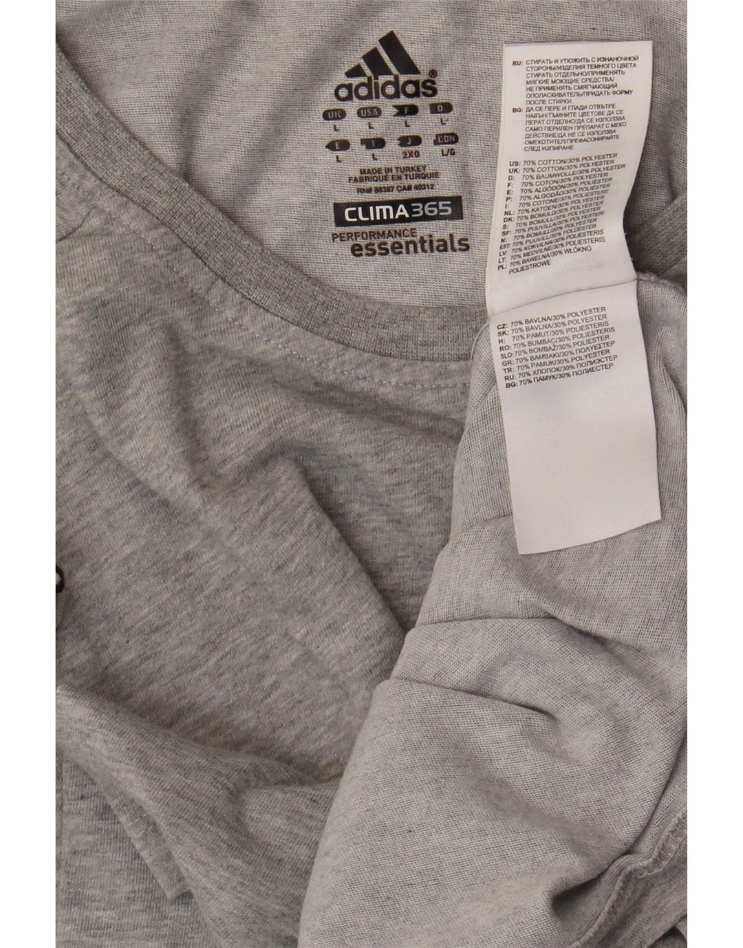 ADIDAS Mens Clima 365 T-Shirt Top Large Grey Cotton Vintage Adidas and Second-Hand Adidas from Messina Hembry 