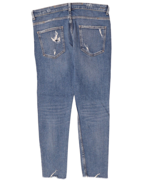 Zara Herre Distressed Slim Jeans EU 44 Large W34 L28 Blue Cotton