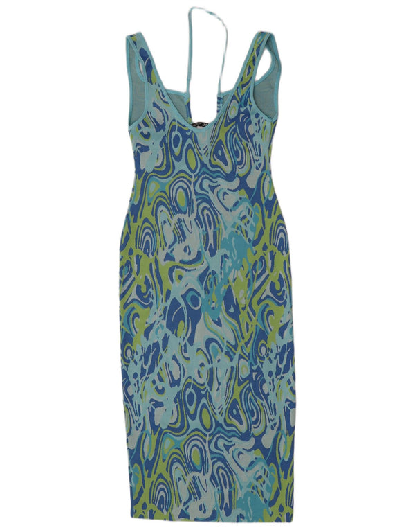 Zara Womens Sleeveless Bodycon Dress UK 8 Small Blue Geometric Polyester