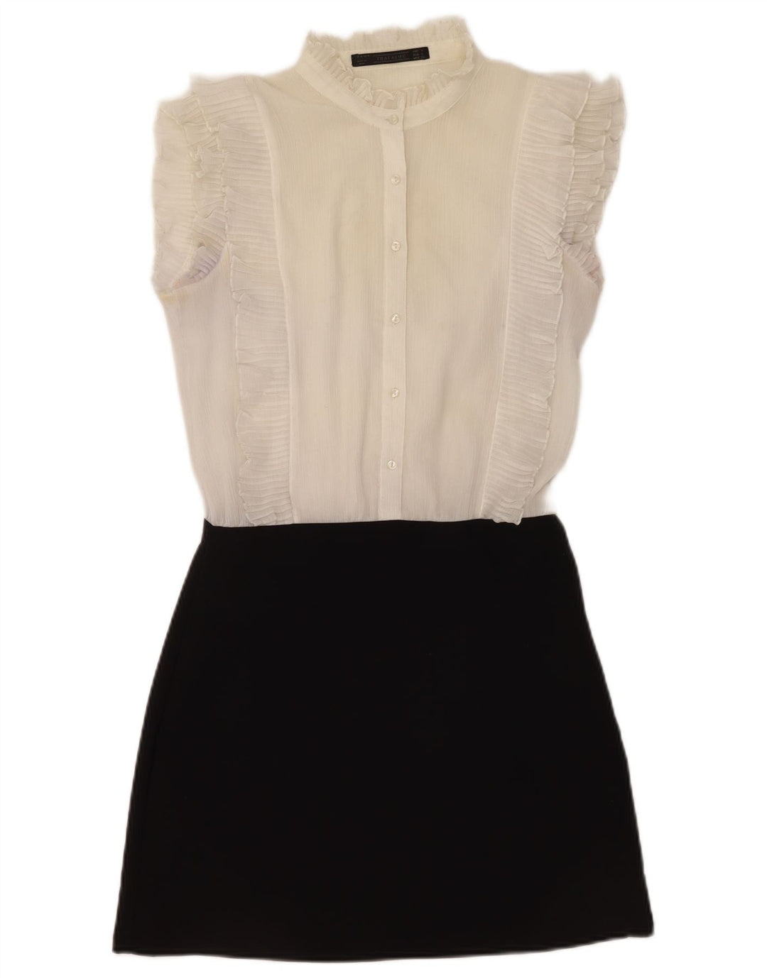 Zara Womens Ruffle Front A-Line Dress UK 10 Small White Colourblock