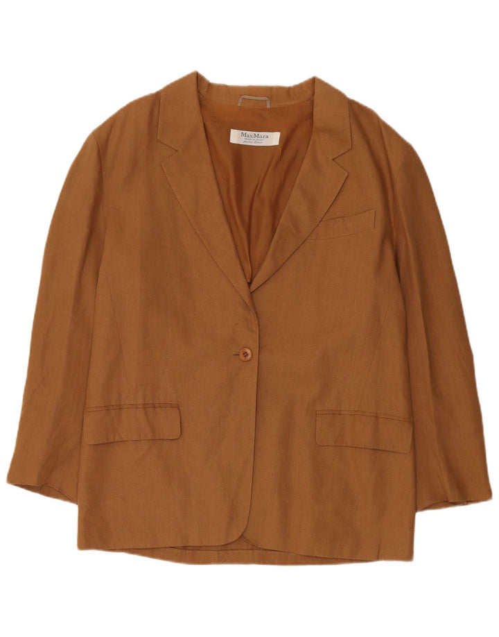 Max Mara Dame 1-knap blazerjakke UK 14 Stor brun hør