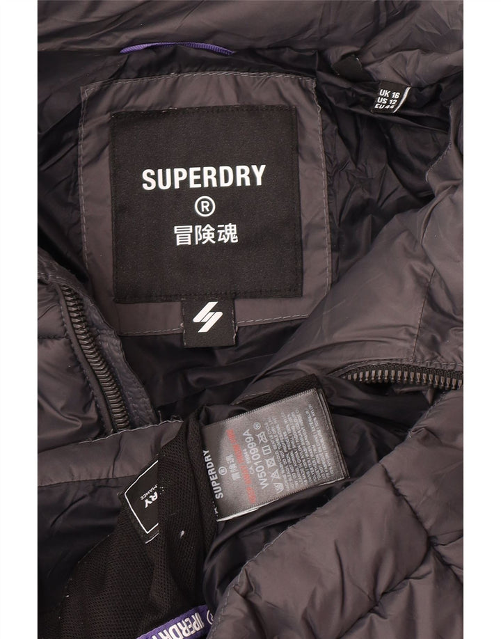 Superdry polstret jakke til kvinder UK 16 Stor grå nylon