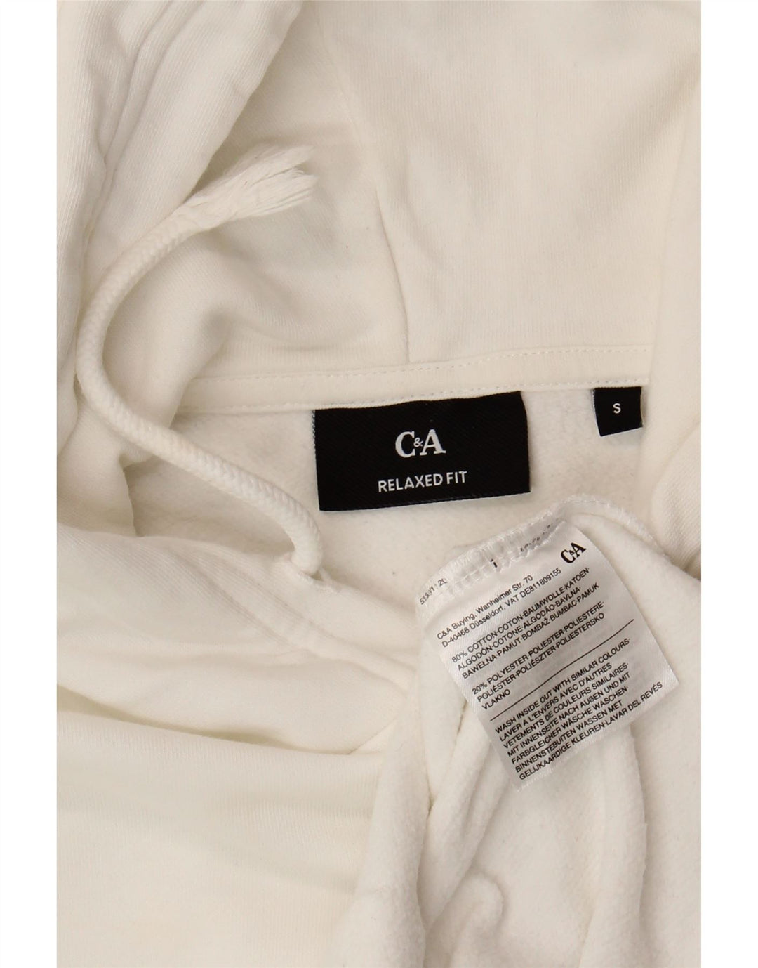 C&A Herre Relaxed Fit Hoodie Jumper Lille hvid bomuld